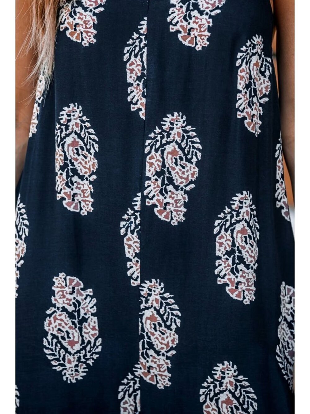 NWT Cupshe Navy Ornate Sleeveless Straight Leg Jumpsuit - Size: Small - Picture 9 of 11